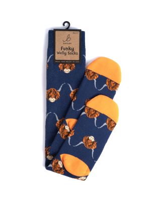 Bartleby Ladies Welly Socks Highland Cow One Size