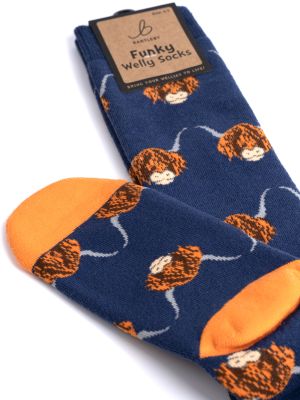 Bartleby Ladies Welly Socks Highland Cow One Size