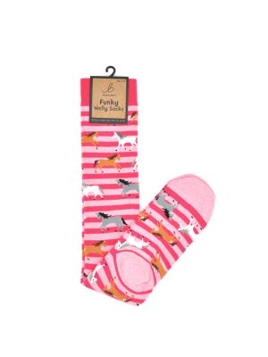 Bartleby Ladies Funky Welly Socks Galloping Horse Pink