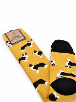 Bartleby Ladies Funky Welly Socks Sheep Dog Mustard