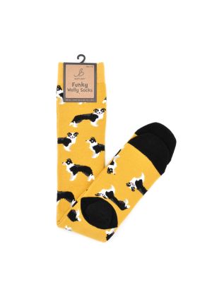 Bartleby Ladies Funky Welly Socks Sheep Dog Mustard