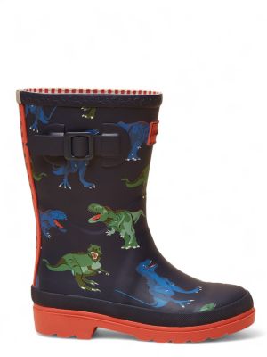 Joules Junior Dinosaur Print Welly Navy/Red