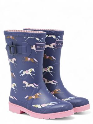 Joules Junior Horse Print Welly Navy/Pink